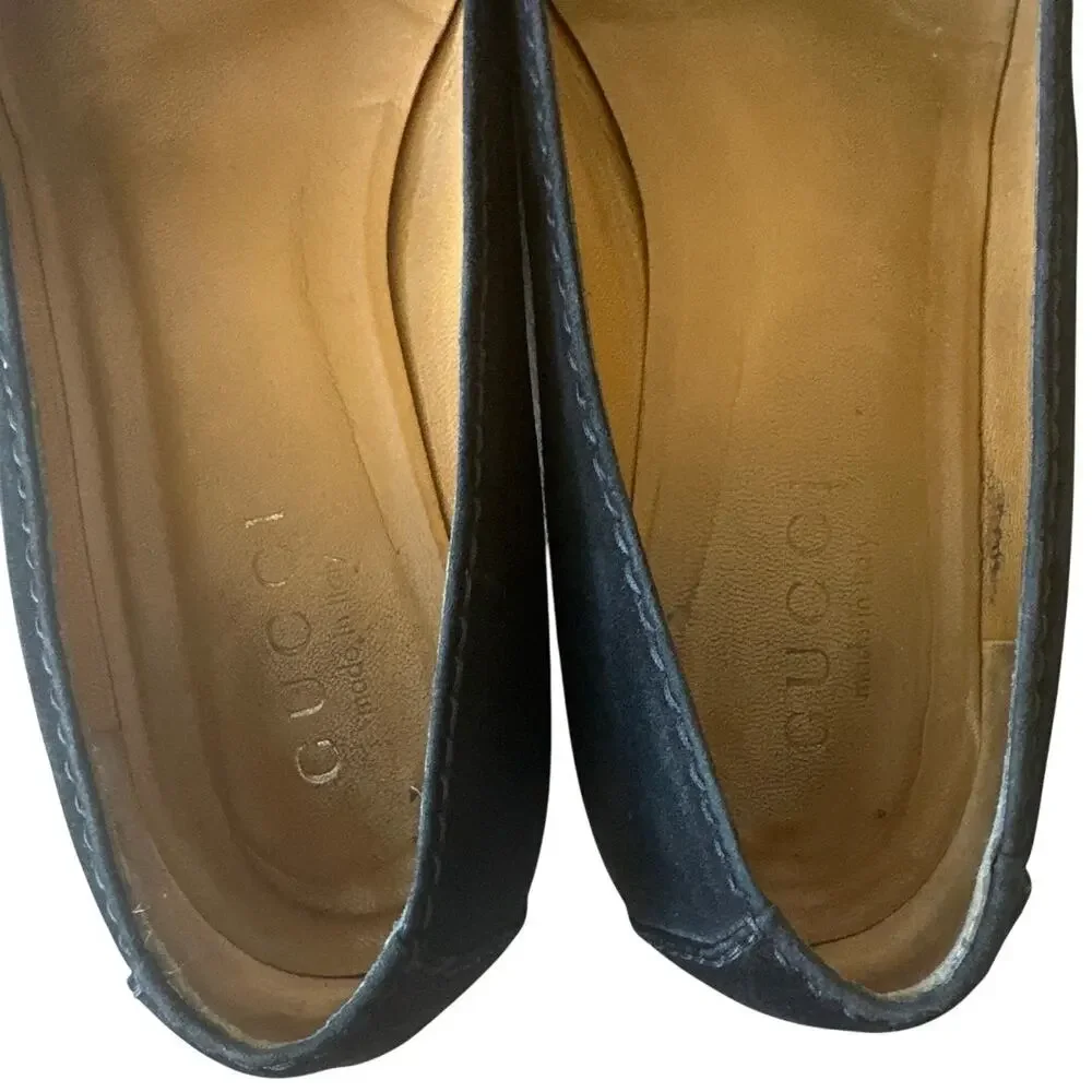 Vintage Gucci Black Suede Square Toe Kitten Heels Logo 36 - Picture 5 of 16